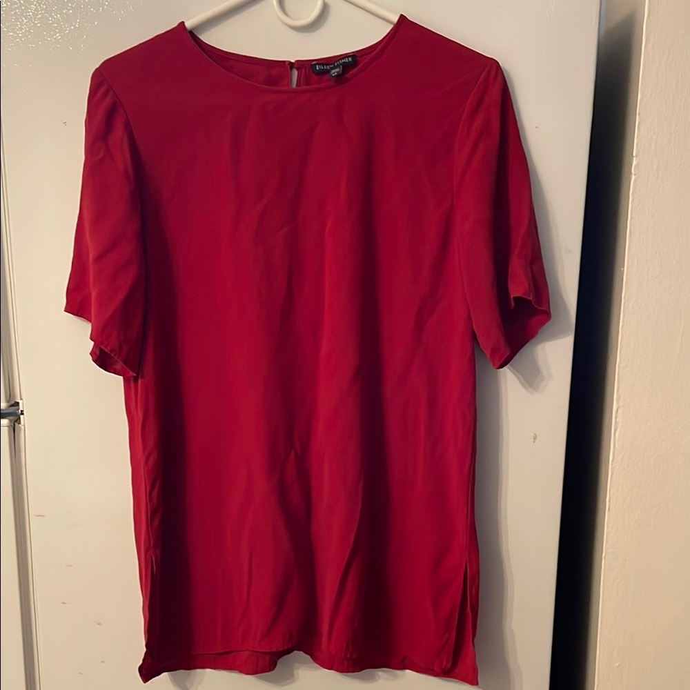 Eileen‎ Fisher Burnt Orange Short Sleeve Pop Over Blouse Top Small